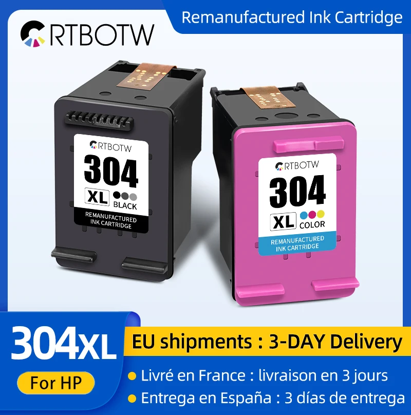 Cartucho de tinta compatível com CRTBOTW para impressora HP, 304, HP304, XL Deskjet 3720, 3721, 3723, 3724, 3730, 3752, 3755, 3758, 304XL