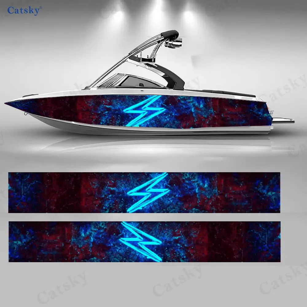 

2 шт. красно-синих наклеек для корпуса лодки, водонепроницаемые виниловые наклейки из ПВХ для рыболовных лодок, прочные и стильные.