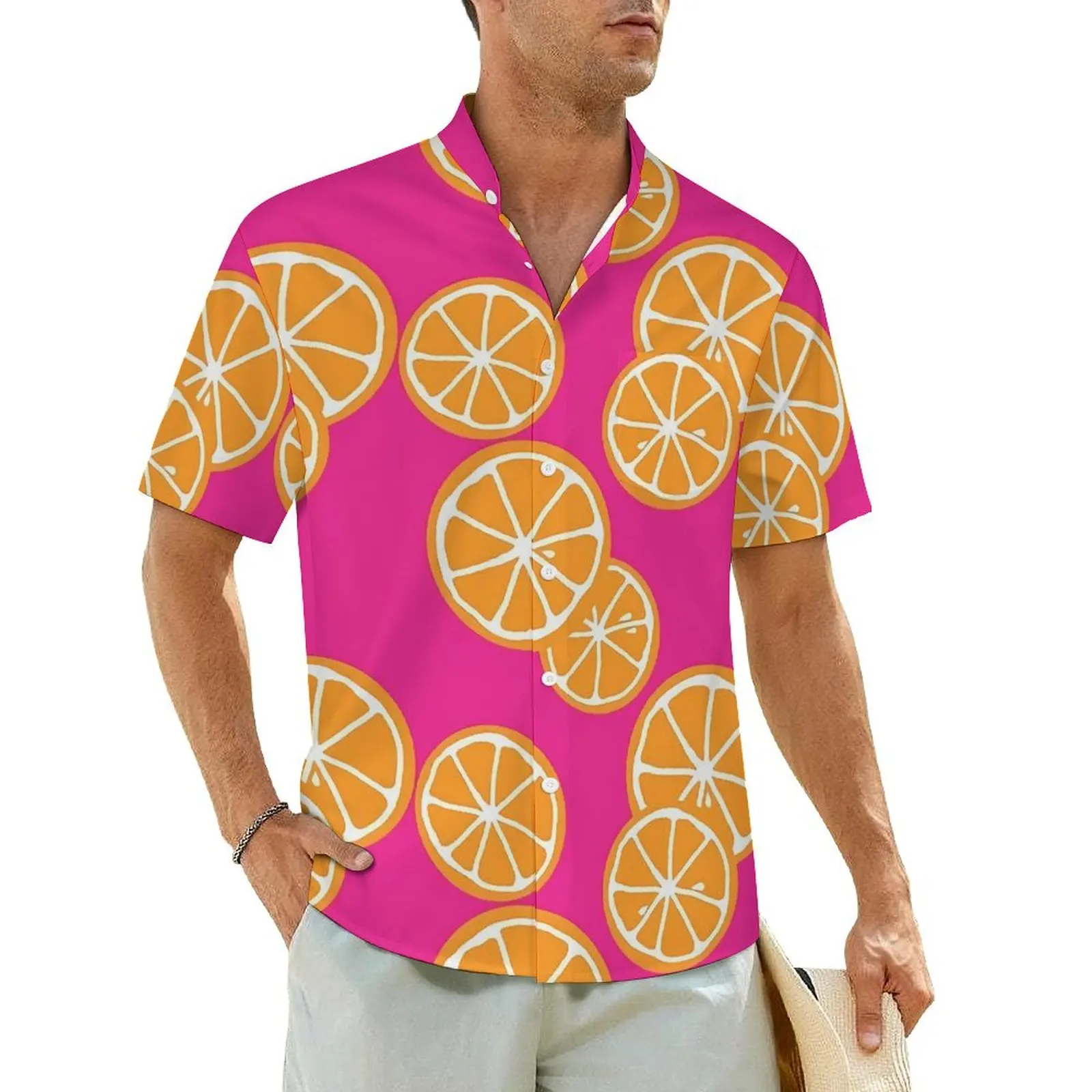 

Summer Shirt Beach Oranges Slices Blouses Fruits Print Vintage Casual Shirts Mens Short Sleeves Streetwear Oversized Top