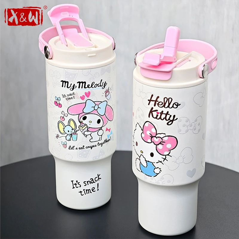 X&W Sanrio 660ml Insulated Cup 316 Stainless Steel Cute Hello Kitty Straw Cup with Tea Strainer Portable Travel Car Ice Tumbler