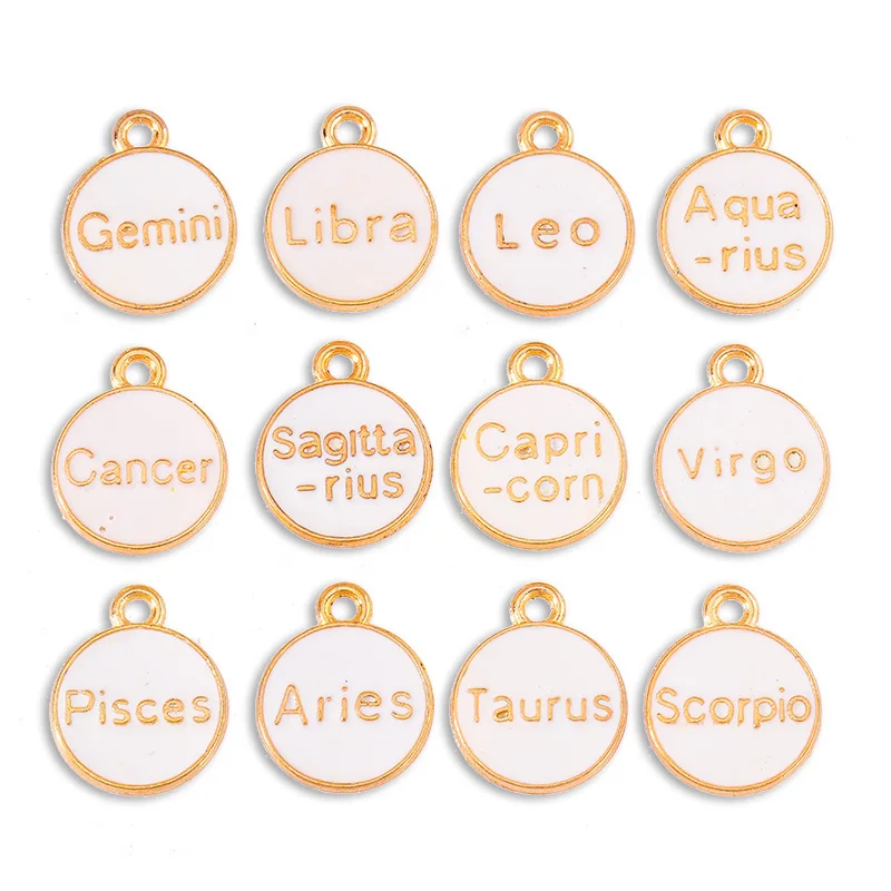 12Pcs Enamel Color Letter Pendant Leo Aries Cancer Constellation Alloy Charm for Couples Bracelet Earrings DIY Jewelry Ornament