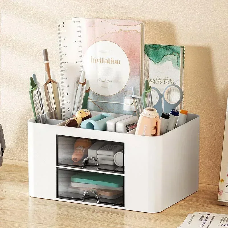 Creative Transparent Drawer Storage Box Desktop Cosmetics Organizer Student Pen Holder School Office Stationery Plastic Boxs