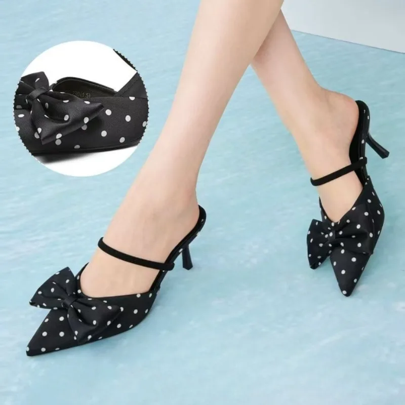 Women Fashion High Hee Sandals 2026 New White Black Polka Dots High Heel Shoes Summer Stilettos Pointed Toe Dress Women Pumpsl - view 2