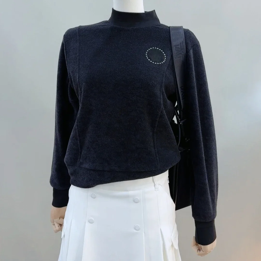 Women's Golf Knit Base Layer 2026 Fall New Korean Style Wool Blend Solid Color Logo Long Sleeve Sporty Thermal Windproof Stretch
