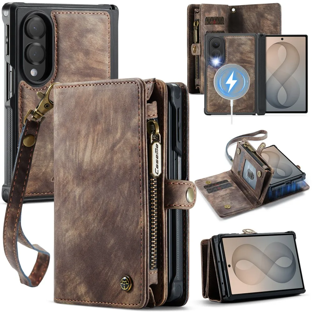 CaseMe For Samsung Galaxy Z Fold 8 Wide Zipper Wallet Detachable Leather Protection Phone Case Shockproof Back Cover