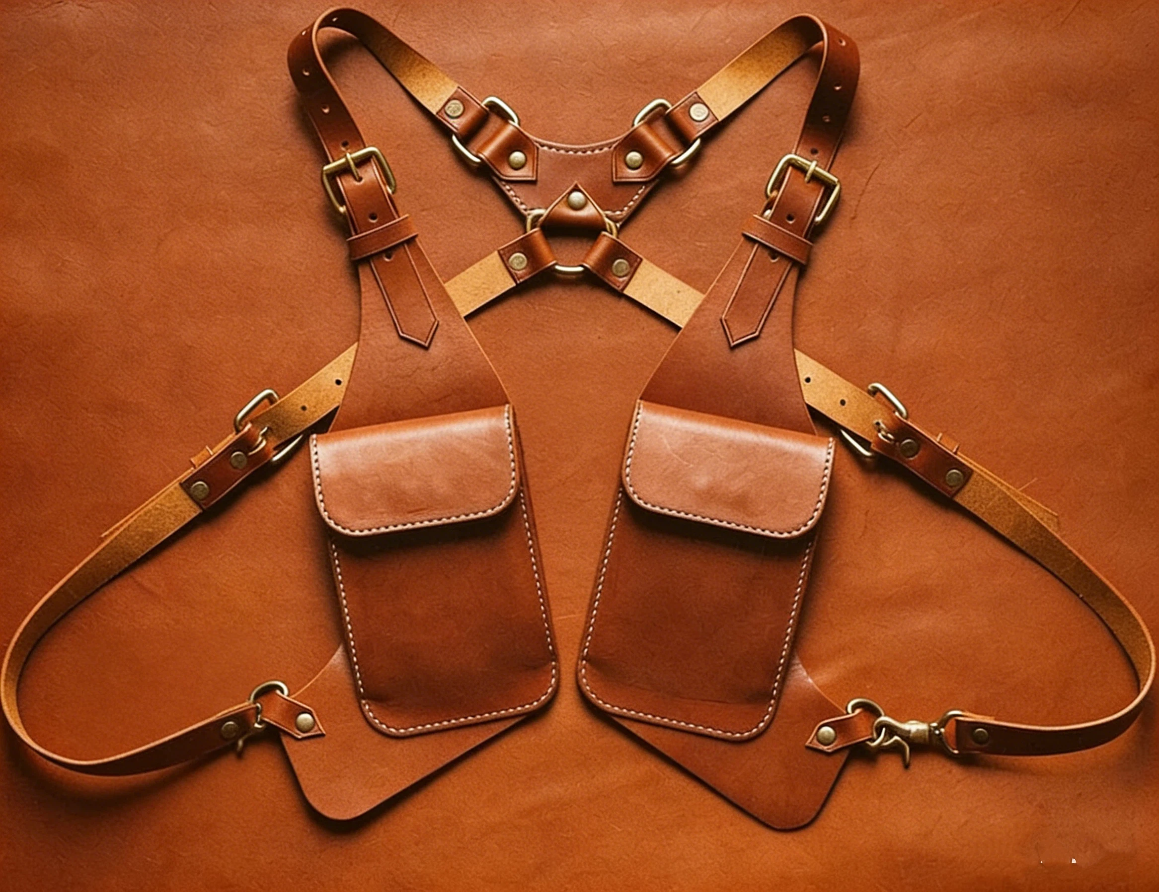 Vintage Mittelalterliche Doppelschulter-Gurttasche, Handy-Geldbörse, Leder-Unterarmtasche, Holster für Männer und Frauen, Fahrrad- und Motorrad-Hüfttasche – Detail 2