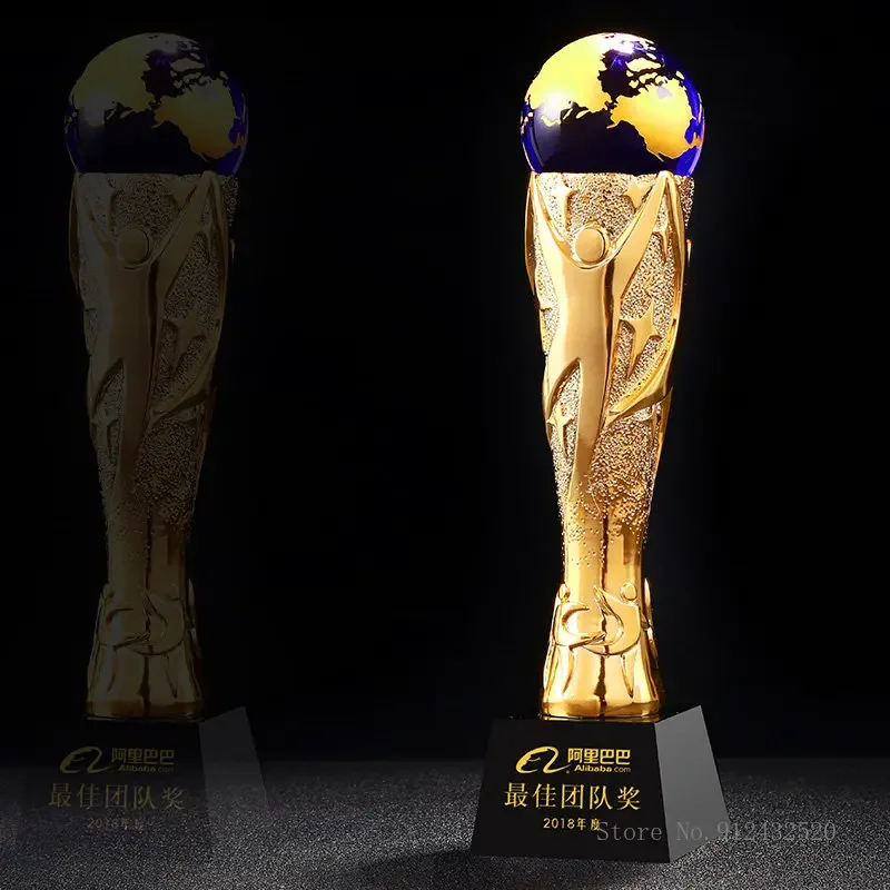 

Customized Creative Top Earth Blue Crystal Ball, Resin Trophy, Plating Gold Custom Award Bottom Engraving Staff, Home Decor, 1Pc