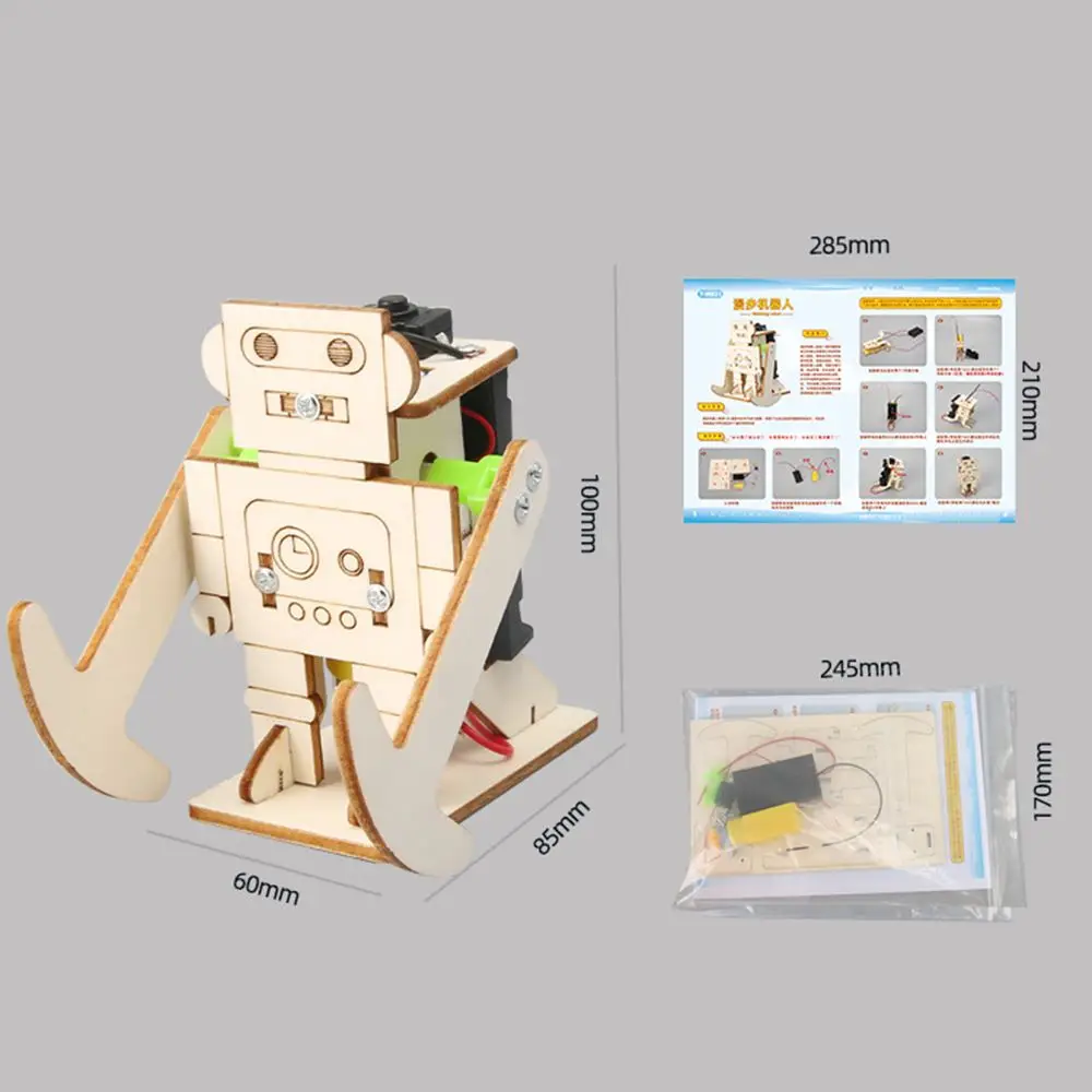 木製ウォーキングロボット,組み立てキット,子供の科学実験,教育パズルおもちゃ,小さな技術,DIY技術