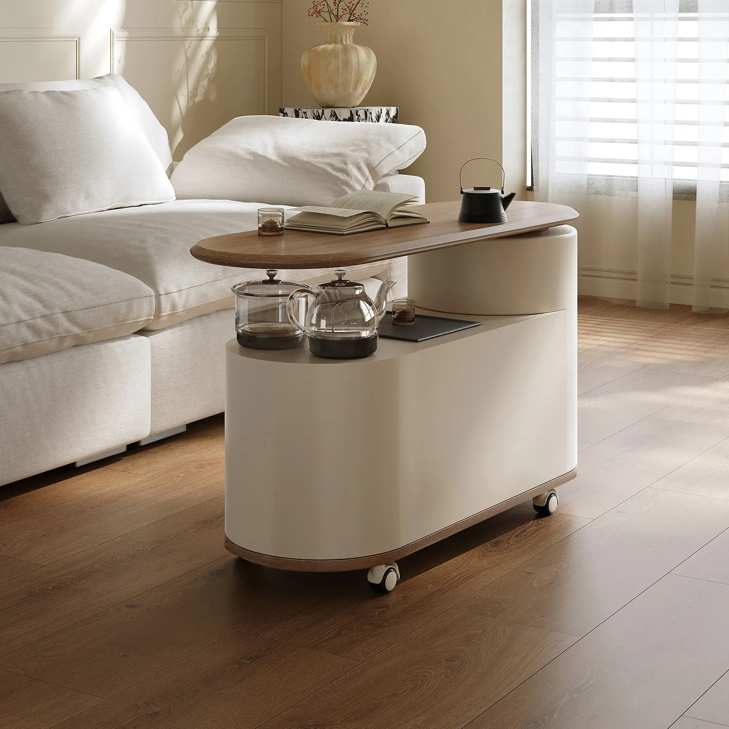 Luxury Cream Style Coffee Table Mobile Smart Coffee Table Accessible Solid Wood Style Storage Small Apartment Coffee Table