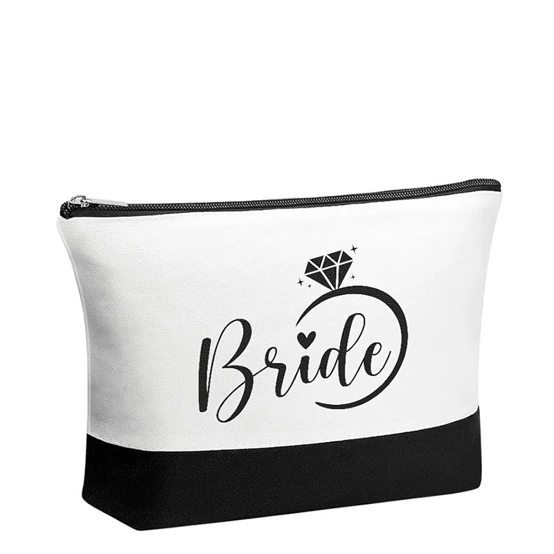 Bride canvas makeup bag Bridal Shower Wedding Engagement Honeymoon travel trip Bachelorette hen Party decoration wifey Mrs Gift