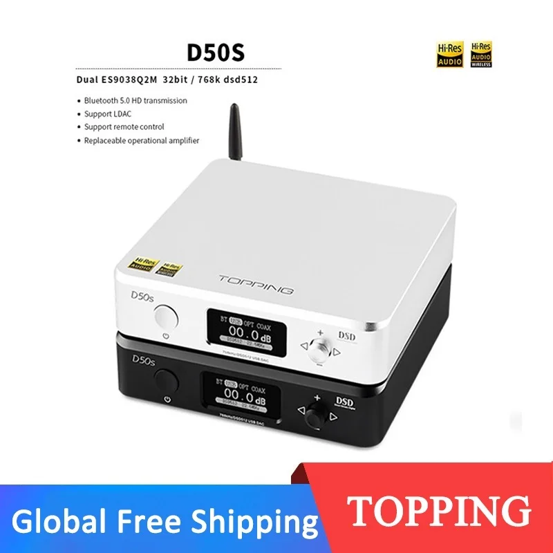 

Top D50s ES9038Q2M*2 DAC Bluetooth 5.0 LDAC D50 DSD512 32Bit/768kHz Hi-Res Audio HIFI Decoder For A50S Headphone Amplifier