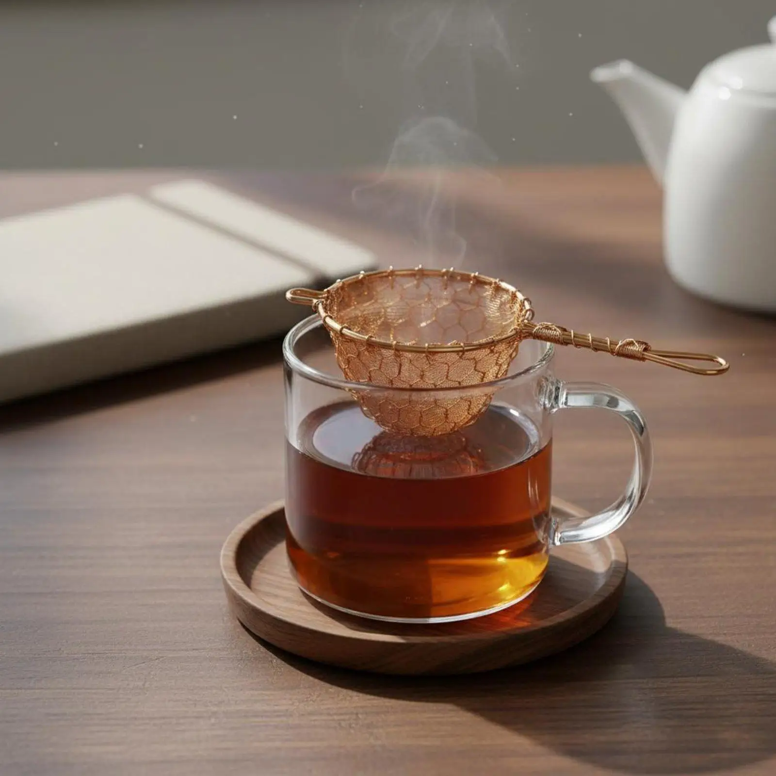 Fine Mesh Industrial Strainer Handcrafted Copper Tea Filter Accessory for Home Office Tea Brewing and Tea Ceremony