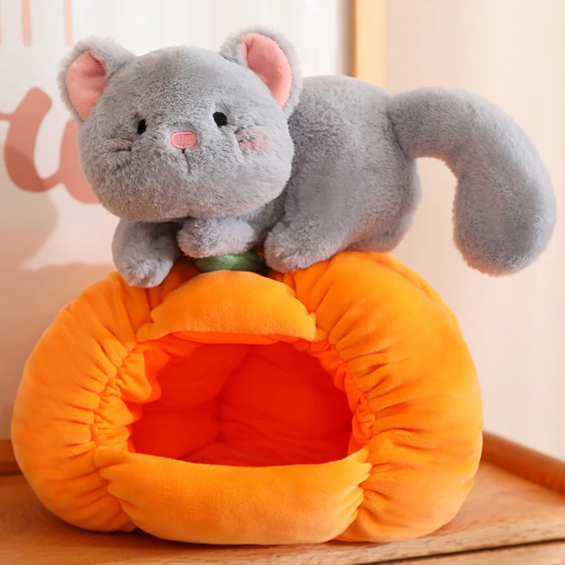 Pumpkin Nest Plush Toy Cute Pet Inside Stuffed Pumpkin Fluffy Decorative Sofa Cushion Couch Throw Pillow Soft Christmas Gifts