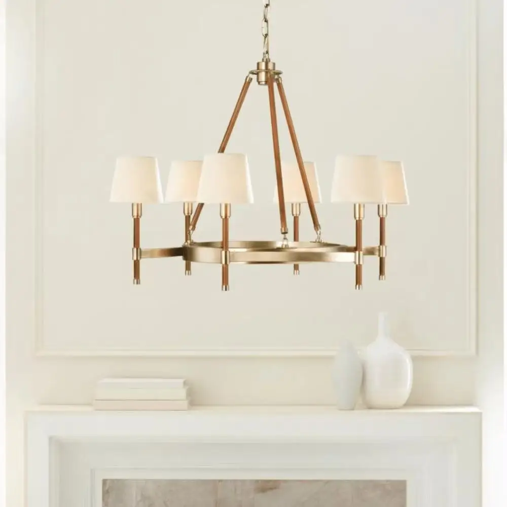 

Modern Fabric Shade Chandelier Set with Single Wall Lamp Iron Brass Nickel Finish Dimmable Ceilings Lustre Dining