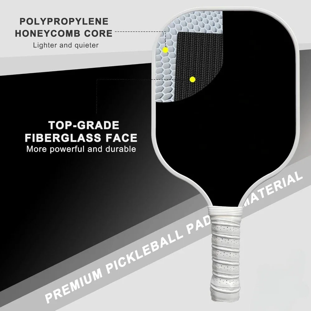 Pickleball Paddles 4 Pack - Graphite Premium Rackets Fiber Face & Polymer Honeycomb Core Pickleball Set with 6 Outdoor Balls