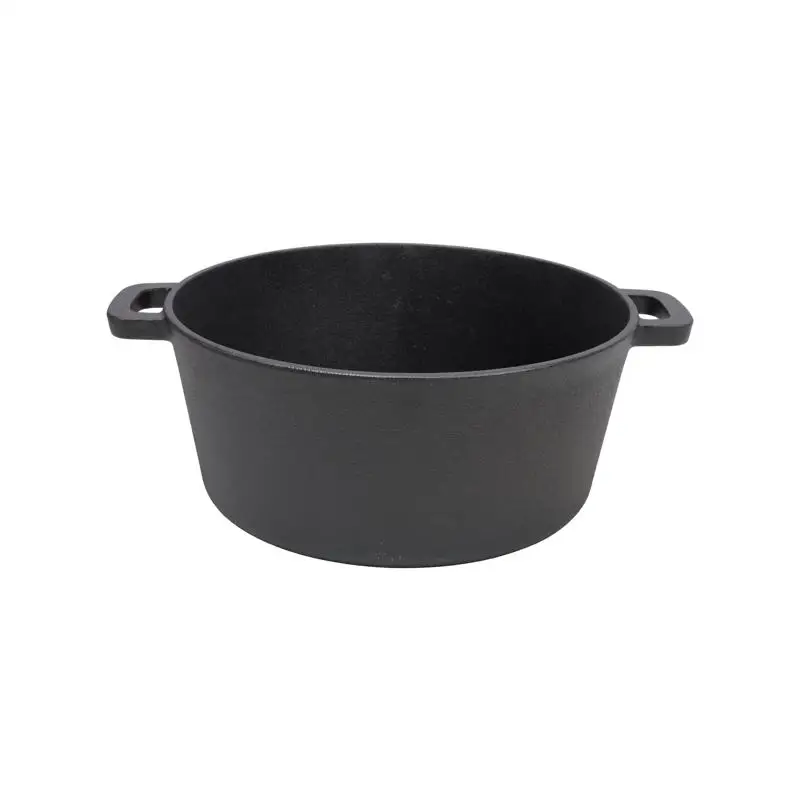 

2 in 1 Pre-Seasoned Cast Iron Dutch Oven with Dual Handles, 5 Quart Outdoor Camping Pot for BBQ, Baking, and Campfire Cooking,