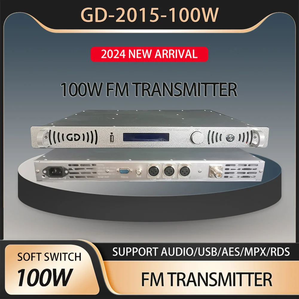 GD-2015-100W-transmisor FM de 100W, transmisor de transmisión FM para estación de Radio, MPX/RDS/USB, 87,5-108MHz