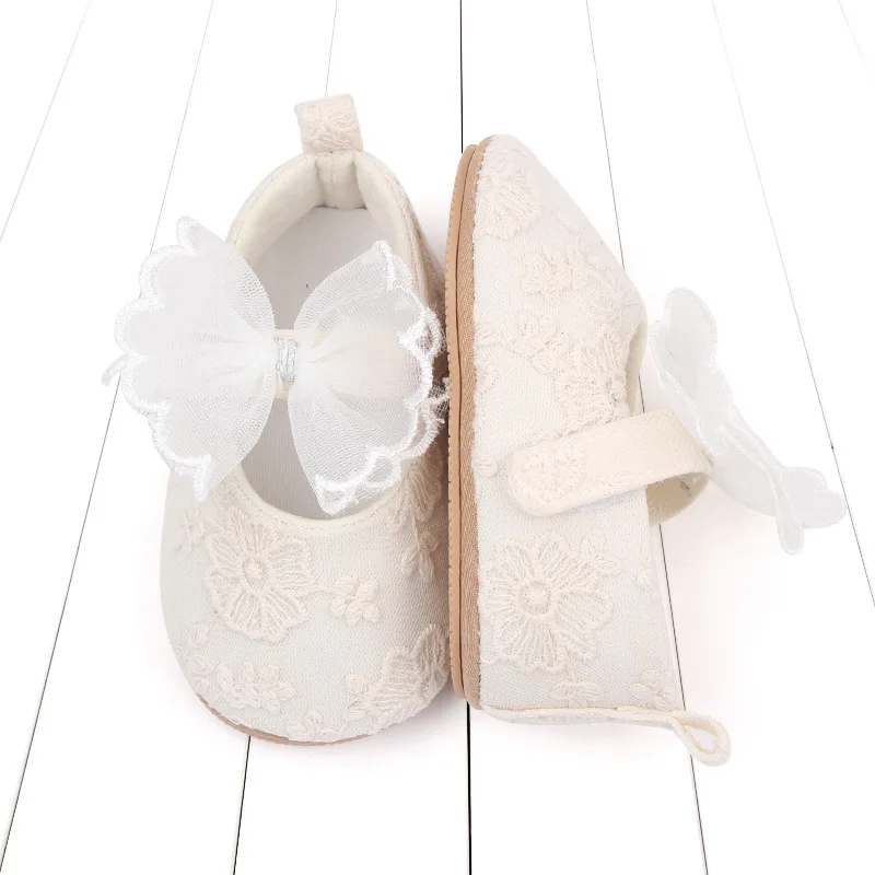 Meckior New Baby Princess Girl Shoes Bow Cute Lace Rubber Sole Soft Anti-slip Embroidery Flower First Walker Toddler Girls Shoes