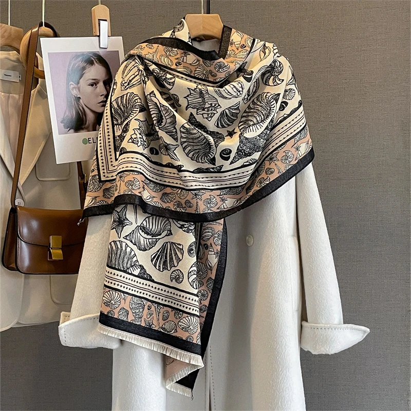 

Новая зимняя шаль, шарфы, накидка 2025, дизайнерский кашемировый шарф, женский теплый модный женский пончо из пашмины, шейный платок, бандана Echarpe