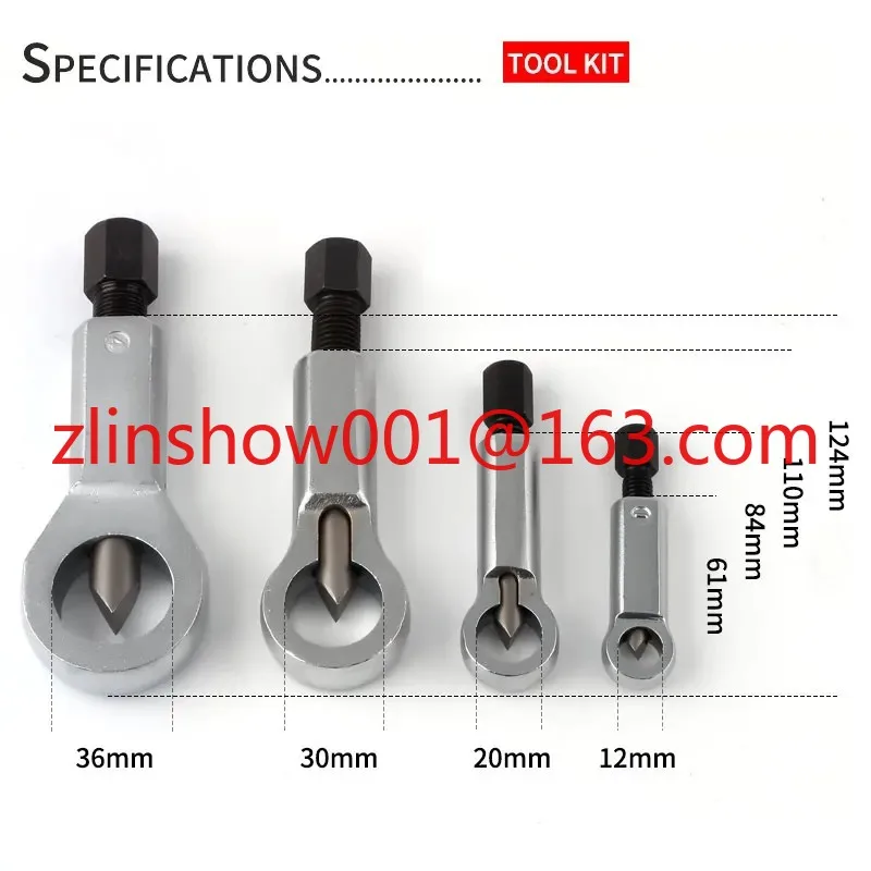 4Pcs 9-27mm Rusty Nut Splitter Damaged Bolt Nut Separator Extractor Remover Cutting Tools Screw Breaker Set