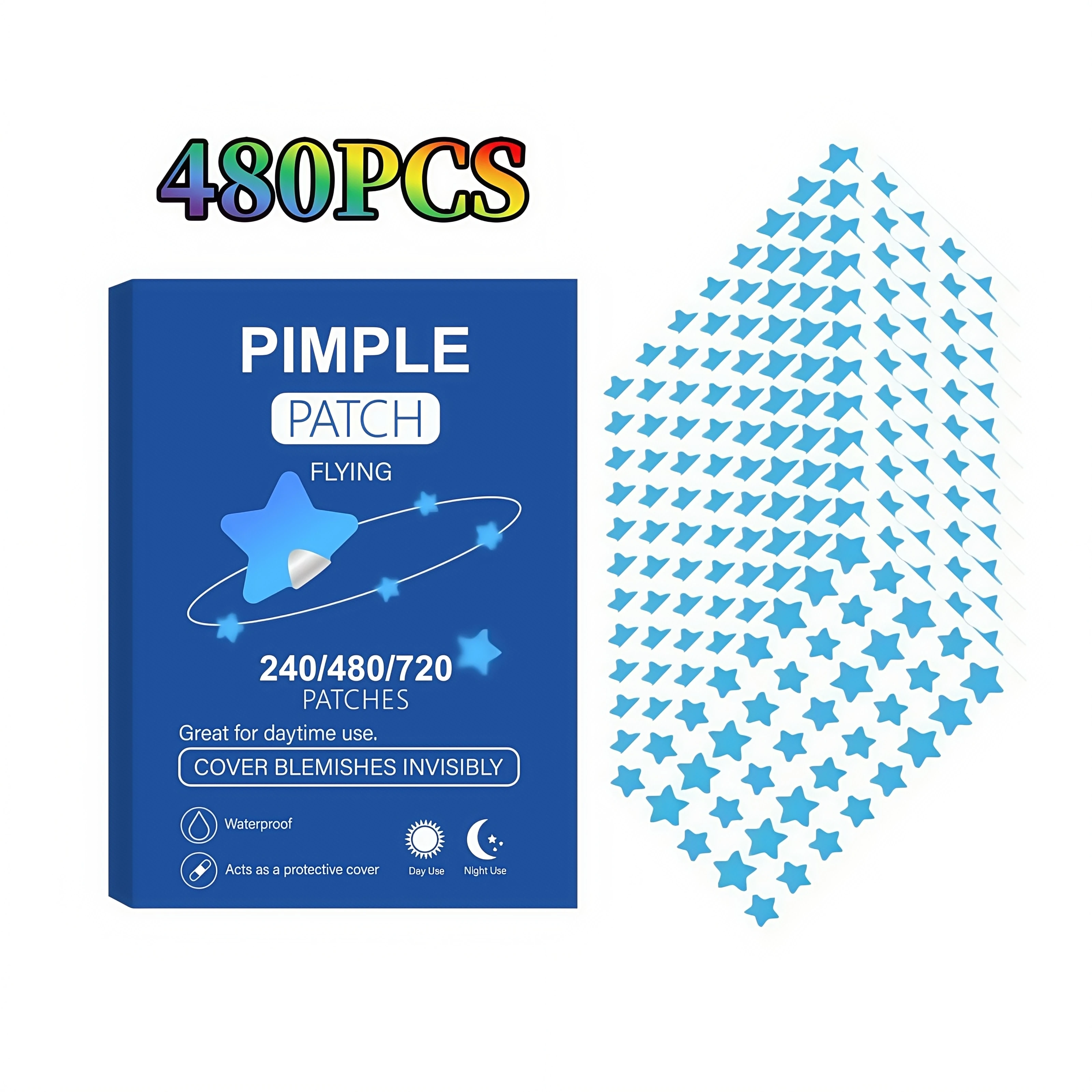 240-480-720PCS　Blue Star Large Pack Hydrocolloid Acne Patches Bulk Facial Pimple Treatment