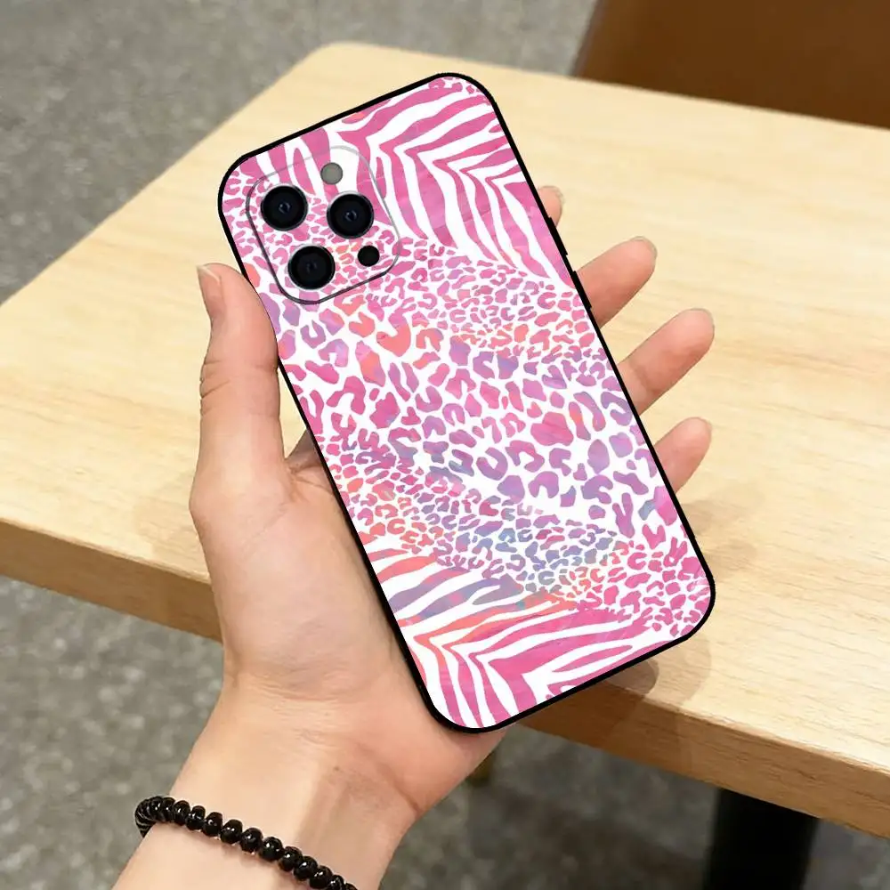F-Fashion Leopard print Pink  Soft Phone Case For iPhone 17, 16,15,14,13,12,11 Plus,Pro Max, Others Soft Black Cover
