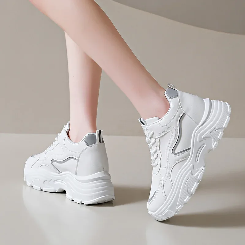 

Hot Seller Spring Autumn Platform Sneaker Women Inner Increase Height Lace Up platform Casual Shoes Color Block Student Tennis