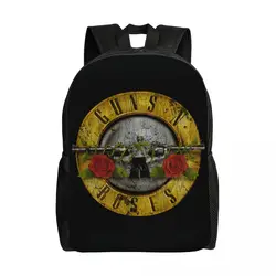 Customized Guns N Roses Bullet Logo Backpacks for Men Women Waterproof College School Heavy Metal Bag Print Bookbag