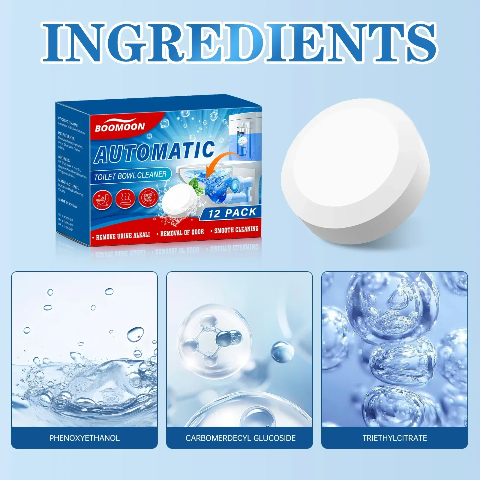 Effervescent Toilet Cleaning Pods, 12 Pack - Auto-Clean & Deodorize, Effectively Removes Hard Water Stains & Keeps Bowl Fresh.