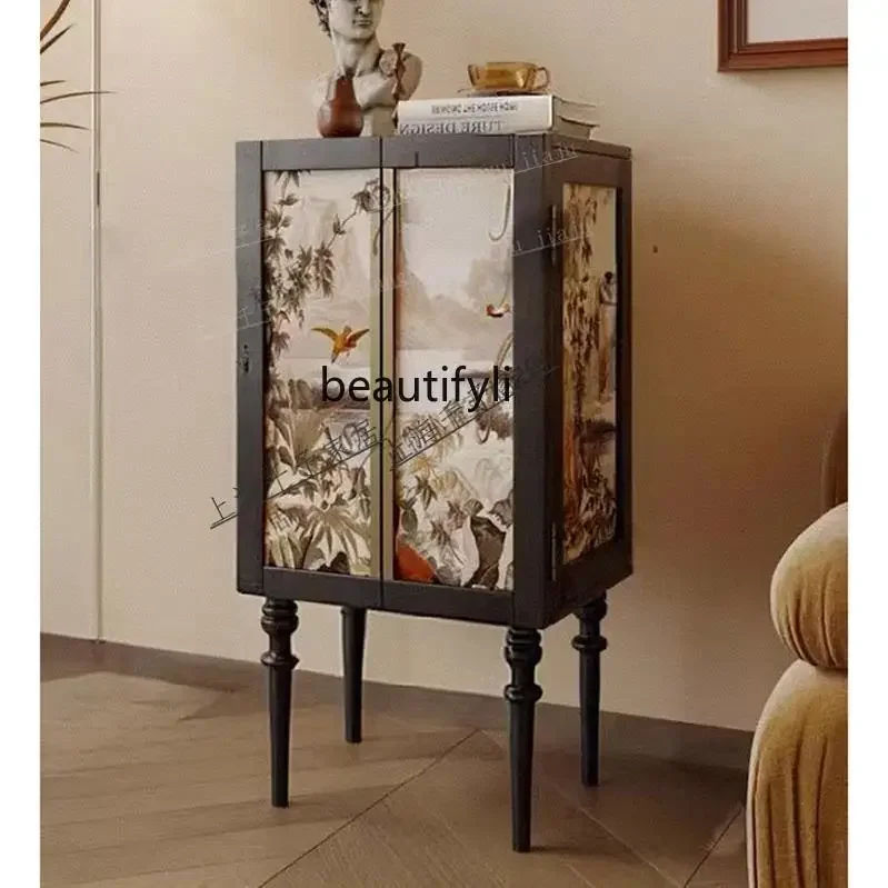 

Light Luxury American Solid Wood Entrance Cabinet Cream Decorative Metal Side Cabinet Art Storage Cabinet