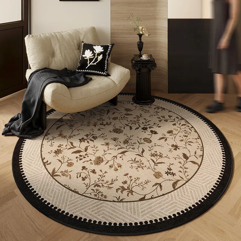 Retro French Flower Carpets for Living Room Light Luxury Bedroom Decor Carpet Irregular Shape Bedside Rug Home Thicken Floor Mat