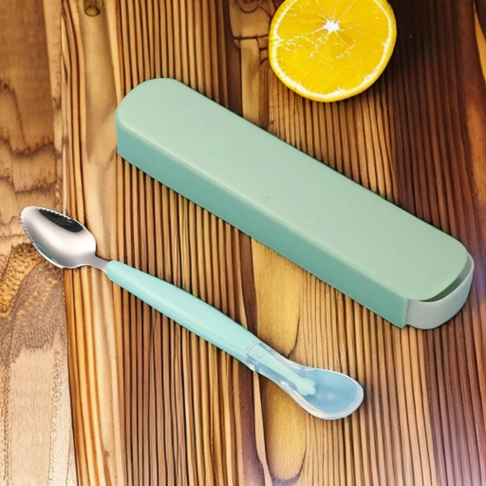 

Детские столовые приборы с двойной головкой, силиконовая многофункциональная детская ложка для очистки фруктов, грязевая ложка из нержавеющей стали