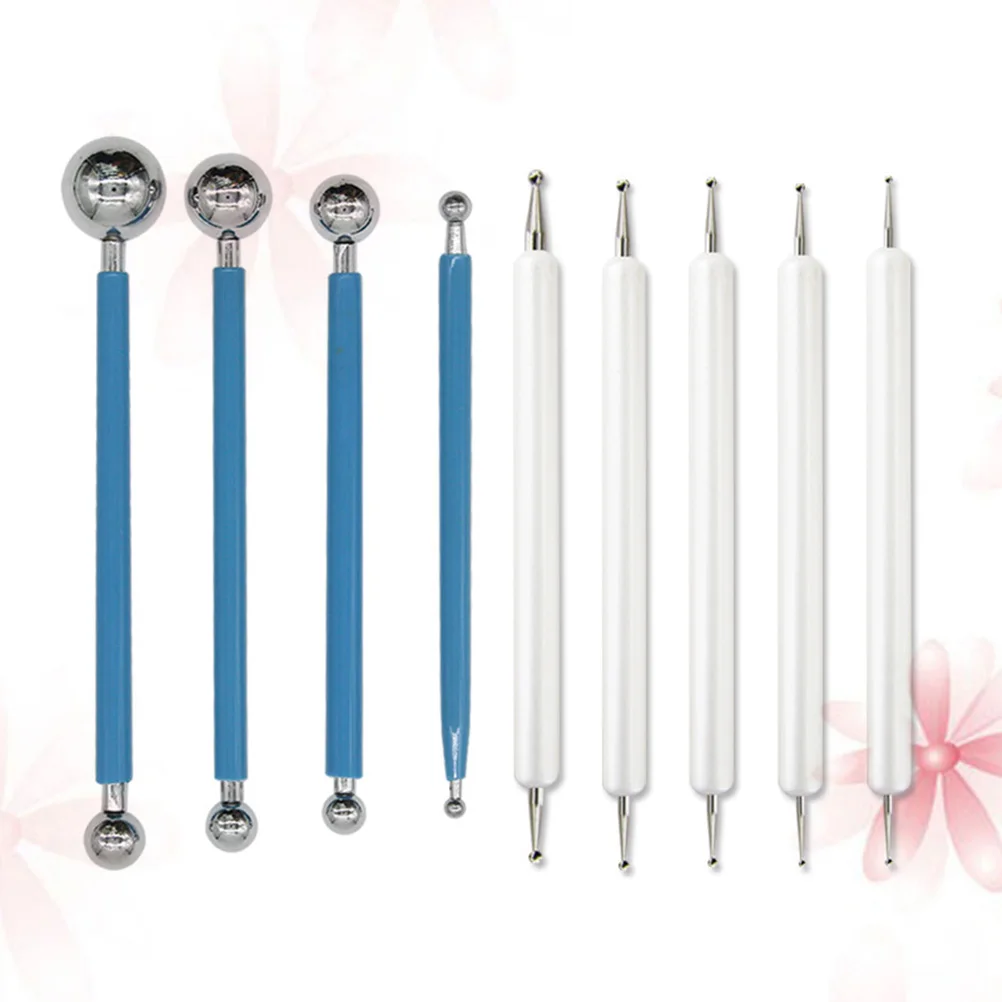 

9pcs Pottery Tools Set Ceramics Clay Carving Shaping Modeling Kit Double Sided Tips 12Cm-18Cm Rosy White 4 Steel Ball Pens 5