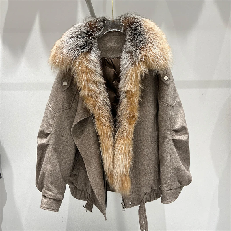 High-quality winterNew style fox fur down jacket with large fur collar women's short loose thick warmFashionable casual fur coat