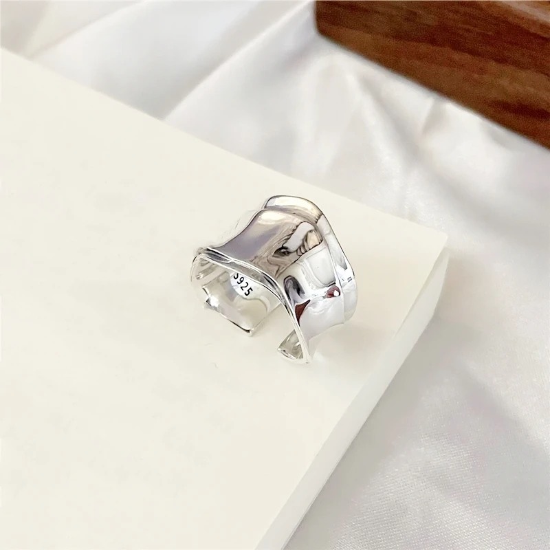 Shiny Smooth Senior INS New 925 Sterling Silver Resizable Opening Ring For Women Luxury Jewelry Gift RI1266