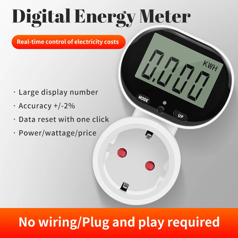 EU Digital LCD Energy Watt Meter Wattmeter Wattage Kwh Power Meter Electric Consumption Monitor Outlet Electricity Analyzer