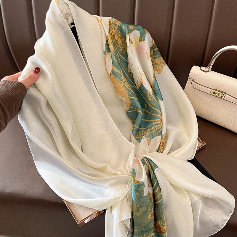 Spring Scarf Women\'s Luxury Design Scarf Silk Smooth Scarf Soft Muslim Headband Shawl Beach 85x180cm