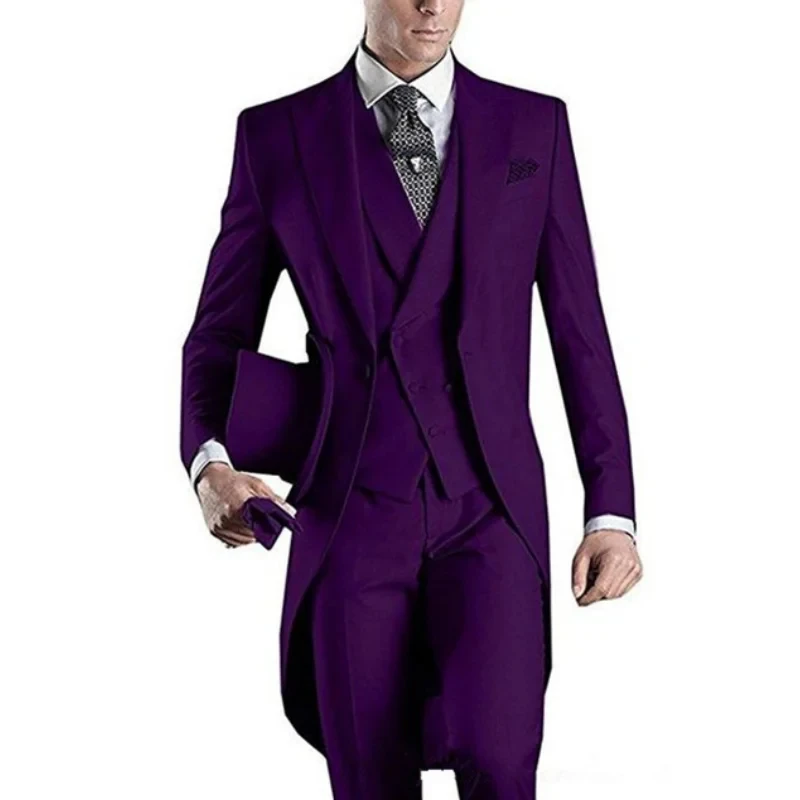 Mnavy-Tailcoat Blanc/Noir/Gris/Bordeaux pour Homme, Costumes de Bal de Promo pour Mariage, Tuxedos, Veste + Pantalon + Gilet