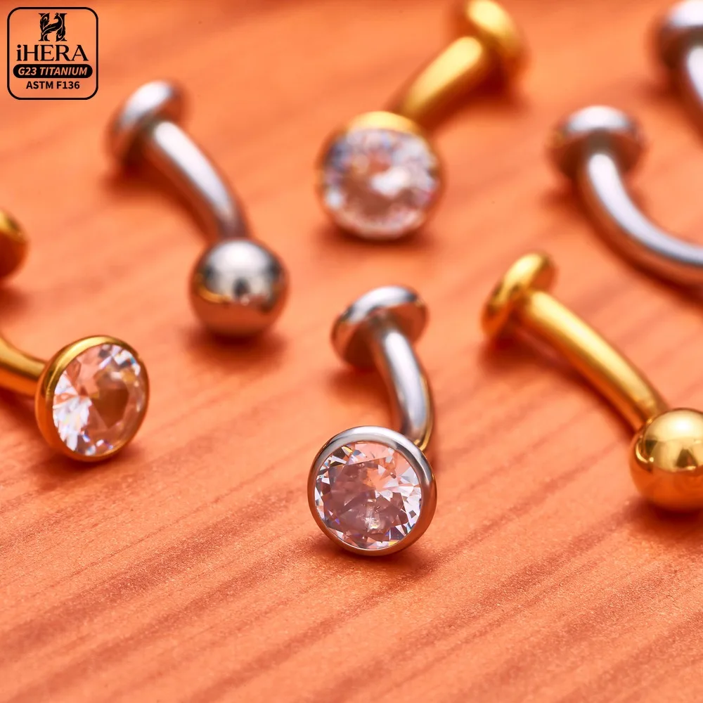 1/10PCS ASTM F136 Titanium Floating Navel Piercing Eyebrow Piercing Jewelry Curved Barbell Rook Lip Ring Tragus Body Piercings