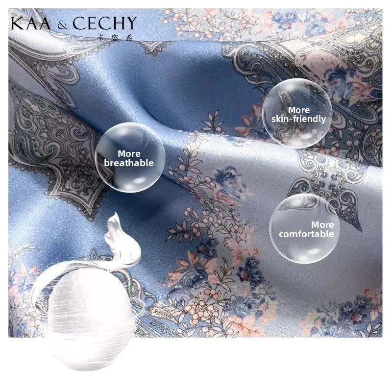 Baroque Floral 100% Mulberry Silk Square Scarf 50cm Blue Neck Bandana Women Luxury Accessory For Bag Hair Styling Office view 4