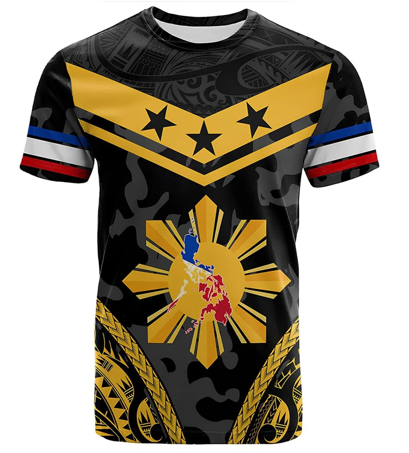 

New 3D The Flag Of Philippines Printed T Shirt The Philippines Coat Of Arms Spiritual Totem Graphic T-shirts For Men Vintage Top