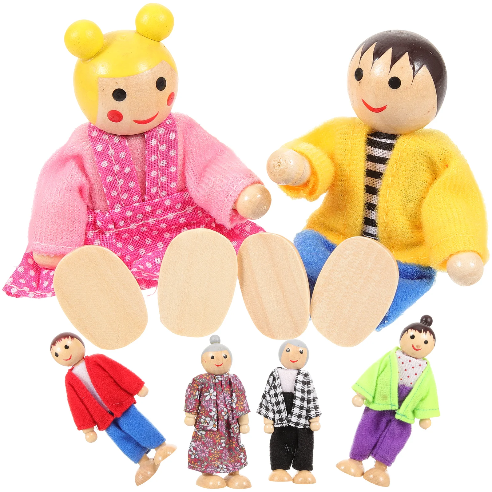 Pretend Play Figures Accessories Wooden Family Movable Tiny People Child Toy