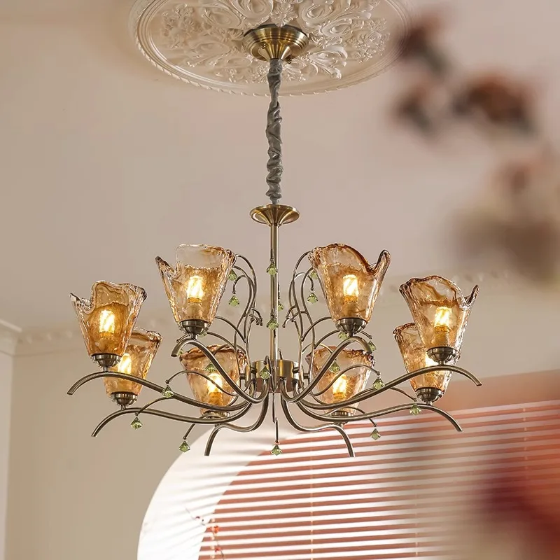 

French antique living room chandelier 2025 new American retro bedroom dining room high-end art glass chandelier