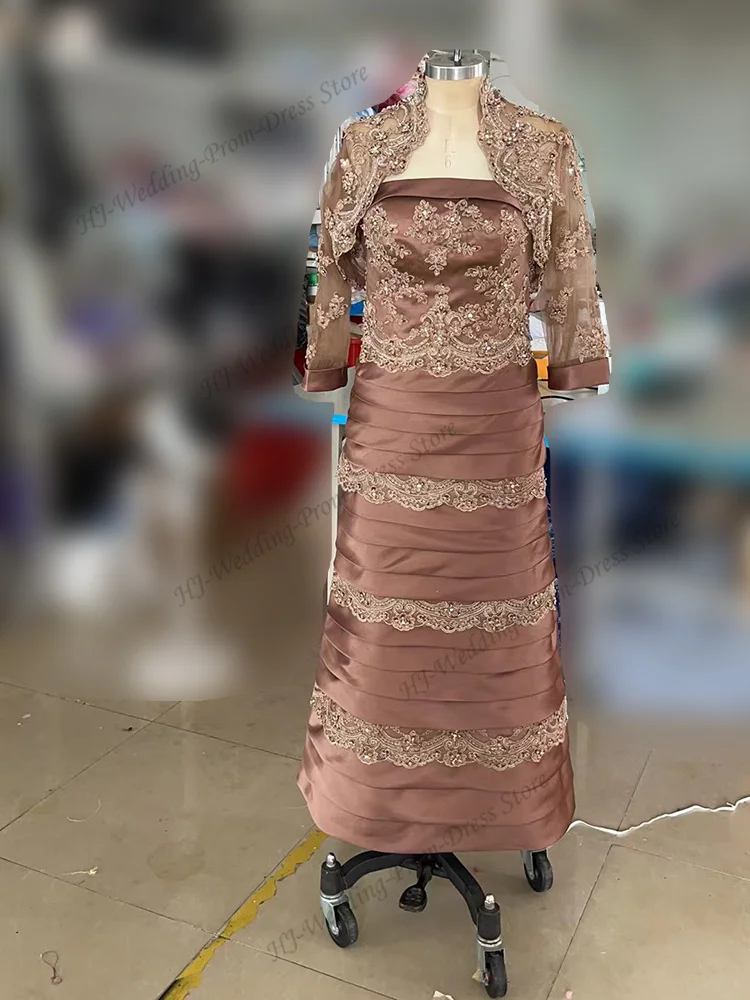 Vestido Vintage de sirena/trompeta para madre de la novia, traje de novio, invitados de boda, graduación de noche, satén y capa de encaje