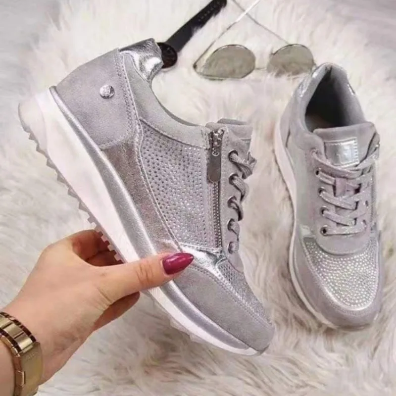 Women Casual Shoes 2024 New Fashion Wedge Flat Shoes Zipper Lace Up Comfortable Ladies Sneakers Female Vulcanized Shoes