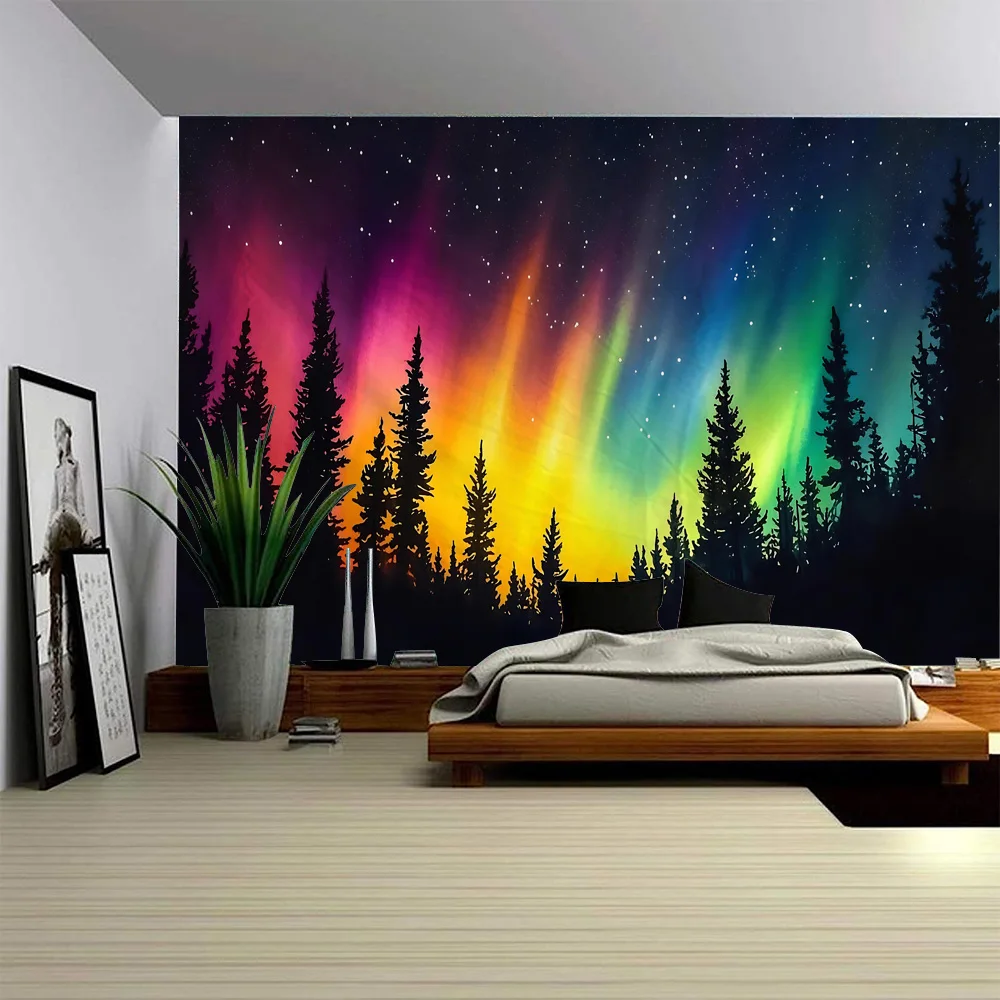 

Forest night sky big tapestry starry sky art wall hanging psychedelic scene bohemian home decoration bed sheet sofa blanket