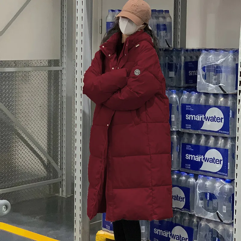 Winter Over-the-knee Puffer Jacket Women Windproof Long Parka Cotton Jacket Thick Warm Long Snow Clothes Loose Cotton Jacket