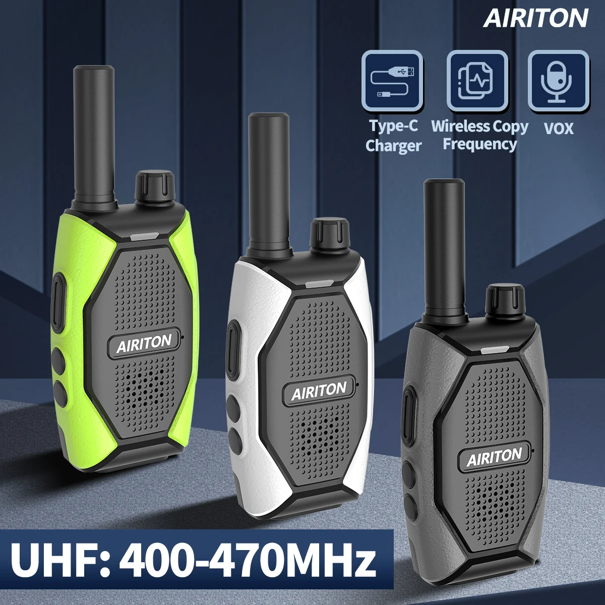 

Рация AIRITON AI-86 UHF с большой дальностью действия, беспроводная, с функцией копирования частоты, перезаряжаемая, портативная, с зарядкой Type-C для путешествий