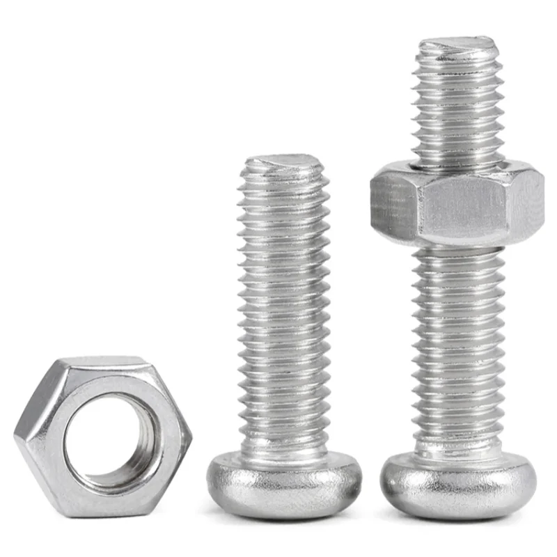 M1 M1.2 M1.4 M1.6 M2 M2.5 M3 M3.5 304 Parafusos de cabeça Phillips de aço Stianless com porcas sextavadas Conjunto de combinação de parafusos redondos cruzados