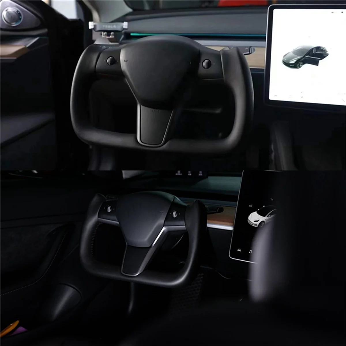 With Heating Yoke Steering Wheel for Model3 17-23 Model Y 17-21 Car Wheel Steering Racing Custom Styling Side Hole